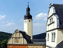 Greiz Treppenhaus Oberes Schloss mit reuischem Wappen